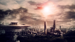 Afrofuturism cityscape sunset mountain bridge - afrofuturism free wallpaper for desktop