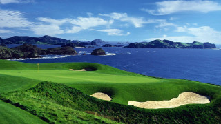Golf course ocean view mountains - the far side free wallpaper