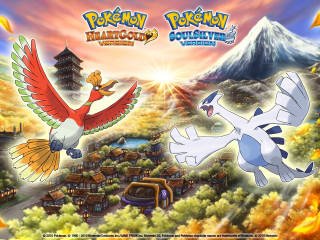 Pokemon bird flying town mountains - key art free wallpaper for desktop
