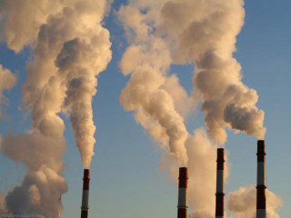 Factory smoke stacks emitting sky - environmental free wallpaper for desktop