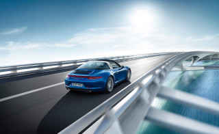 Blue sports car highway bridge - a bridge in the background free wallpaper