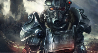 Robot gas mask helmet city - smoke and fog behind free wallpaper