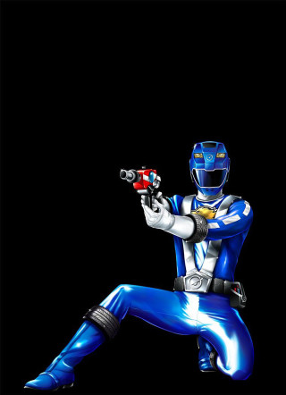 Man blue suit gun pointing - shock art free wallpaper for mobile
