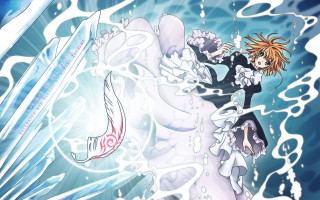 Woman white dress standing water 2 - a pair of skis free wallpaper