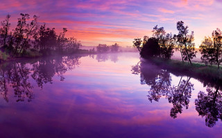 River purple sky trees sunset - mystical free wallpaper for desktop