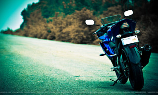 Blue motorcycle forest sunny tilt - a blue motorcycle free wallpaper