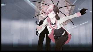 Woman umbrella room ceiling fan - behind her free wallpaper