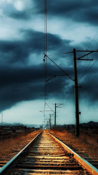Train track sky telephone pole - a train track free wallpaper for mobile