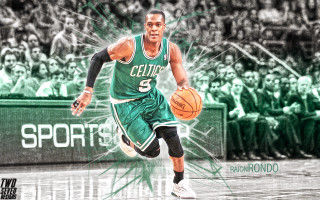 Man green jersey running basketball - his hand and a crowd free wallpaper for desktop