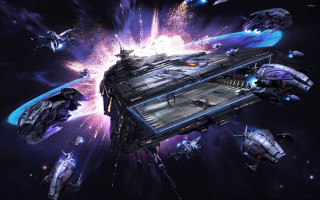 Space station spaceships flying stars - game art free wallpaper