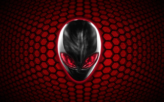 Red alien head black face - red background free wallpaper