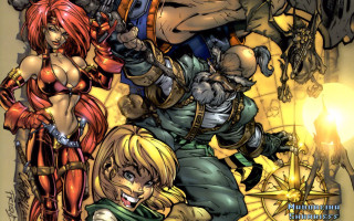 Cartoon characters guns armor yellow - underground comix free wallpaper