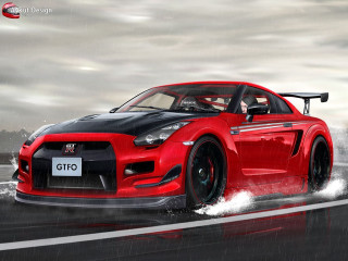 Red sports car rainy road 2 - a cloudy sky behind free wallpaper
