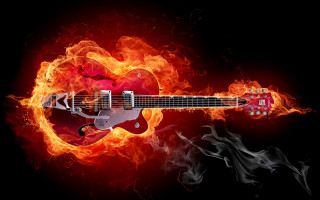 Guitar fireball black background red - a red flame free wallpaper