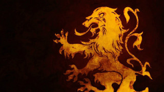 Lion painted wall dark red - a yellow border free wallpaper