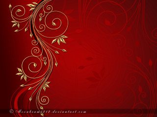 Red background gold swirls leaves - anthony devas free wallpaper for desktop