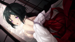 White dress green hair purple - a red curtain free wallpaper