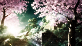 Tree bridge night light painting - kyoto animation free wallpaper