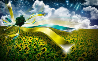 Sunflower field tree ribbon sky - andrey yefimovich martynov free wallpaper