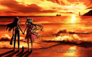 Anime characters beach sunset ship - two anime character free wallpaper for desktop