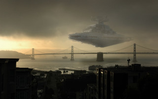 Ship ocean bridge foggy sky - the foggy sky free wallpaper