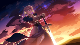 Woman sword sunset clouds stars 2 - a sunset sky free wallpaper for desktop