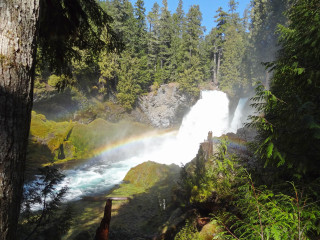 Rainbow waterfall river trees sky - free rain wallpaper for desktop