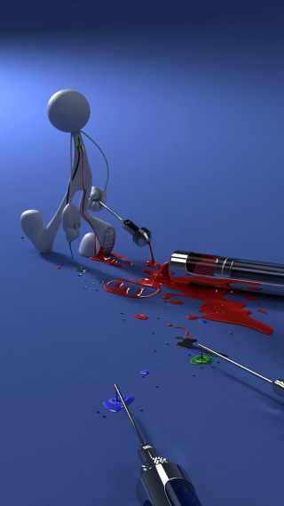 Person painting red object blue - free 3d render wallpaper for mobile