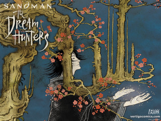 Woman tree flowers bird flying - over her head free wallpaper