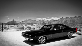 Black white car desert mountains - anthony palumbo free wallpaper