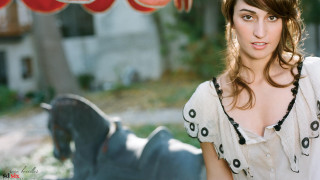 Woman white dress posing umbrella - leesha hannigan free wallpaper