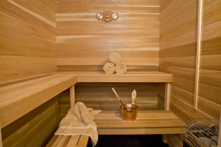 Sauna wooden bench towels soaps - diffuse lighting free wallpaper for desktop