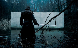 Man long coat sword water - dark fantasy art free wallpaper