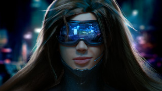 Futuristic woman helmet goggles night - cyberpunk style free wallpaper