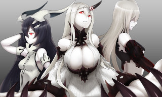 Anime girls white hair horns - inspired free wallpaper
