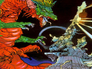 Dragon attacking demon rock formation - dungeon and dragons free wallpaper