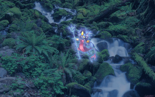 Stream figure green plants rocks - magic free wallpaper for desktop