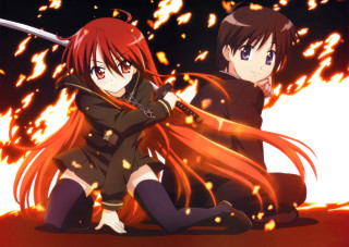 Anime characters sitting fire sword - a sword in the air free wallpaper