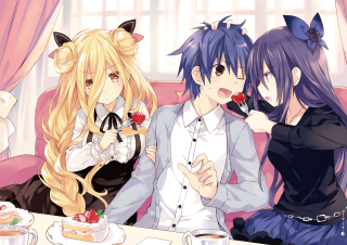 Anime girls table cake cat - the table free wallpaper for desktop