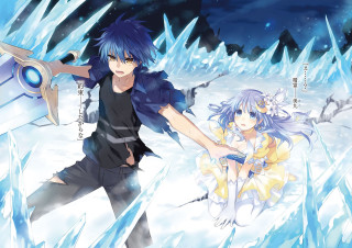 Anime couple snowy ice crystals 2 - a snowy area free wallpaper