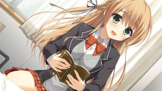 Woman school uniform holding book - aguri uchida free wallpaper