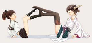 Anime girls sitting crossed legs 2 - their leg free wallpaper for desktop