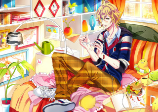 Man sitting couch room book - lineart free wallpaper