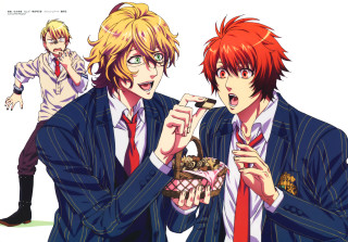 Suits eating food smoking cigarettes - a snake free wallpaper