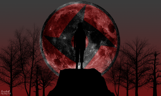 Man hill red moon trees - a full moon behind free wallpaper