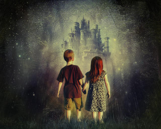 Boy girl holding hands castle - alexander jansson free wallpaper