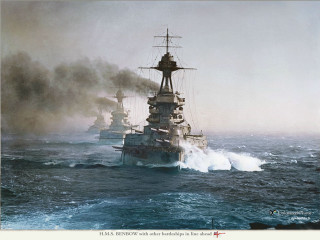 Battleship ocean smoke billowing middle - matte drawing free wallpaper