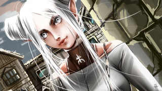 Woman white hair white shirt 2 - rpg portrait free wallpaper