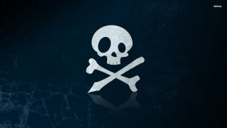 Skull crossbones dark background reflection - symbol free wallpaper