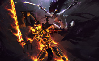 Demonic demon sword fire back - his hand and a demon free wallpaper for desktop